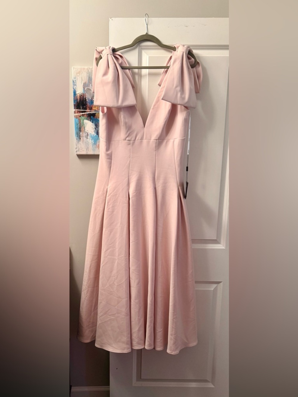 Adrianna Papell Blush Pink V-Neck Midi Dress